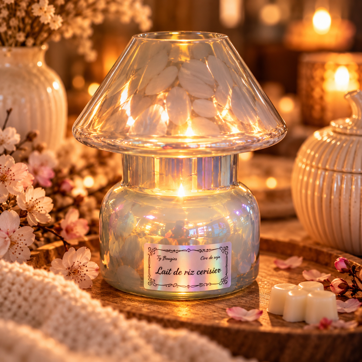 🕯️ Bougie Lampe – Lait de Riz Cerisier | Pièce unique