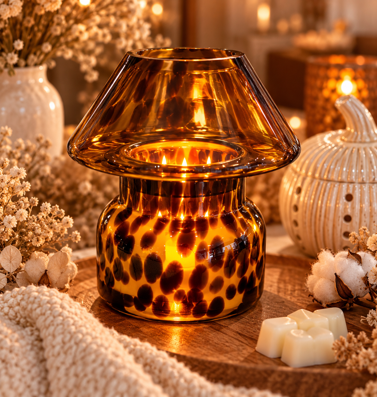 🧡 Bougie Lampe en verre – Fleur de Coton