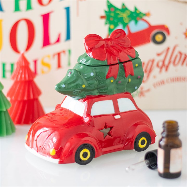 🚗 Brûleur Voiture Rouge & Sapin – Style Vintage de Noël