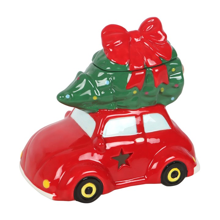 🚗 Brûleur Voiture Rouge & Sapin – Style Vintage de Noël