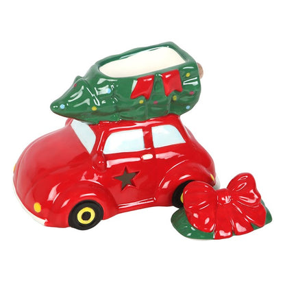 🚗 Brûleur Voiture Rouge & Sapin – Style Vintage de Noël