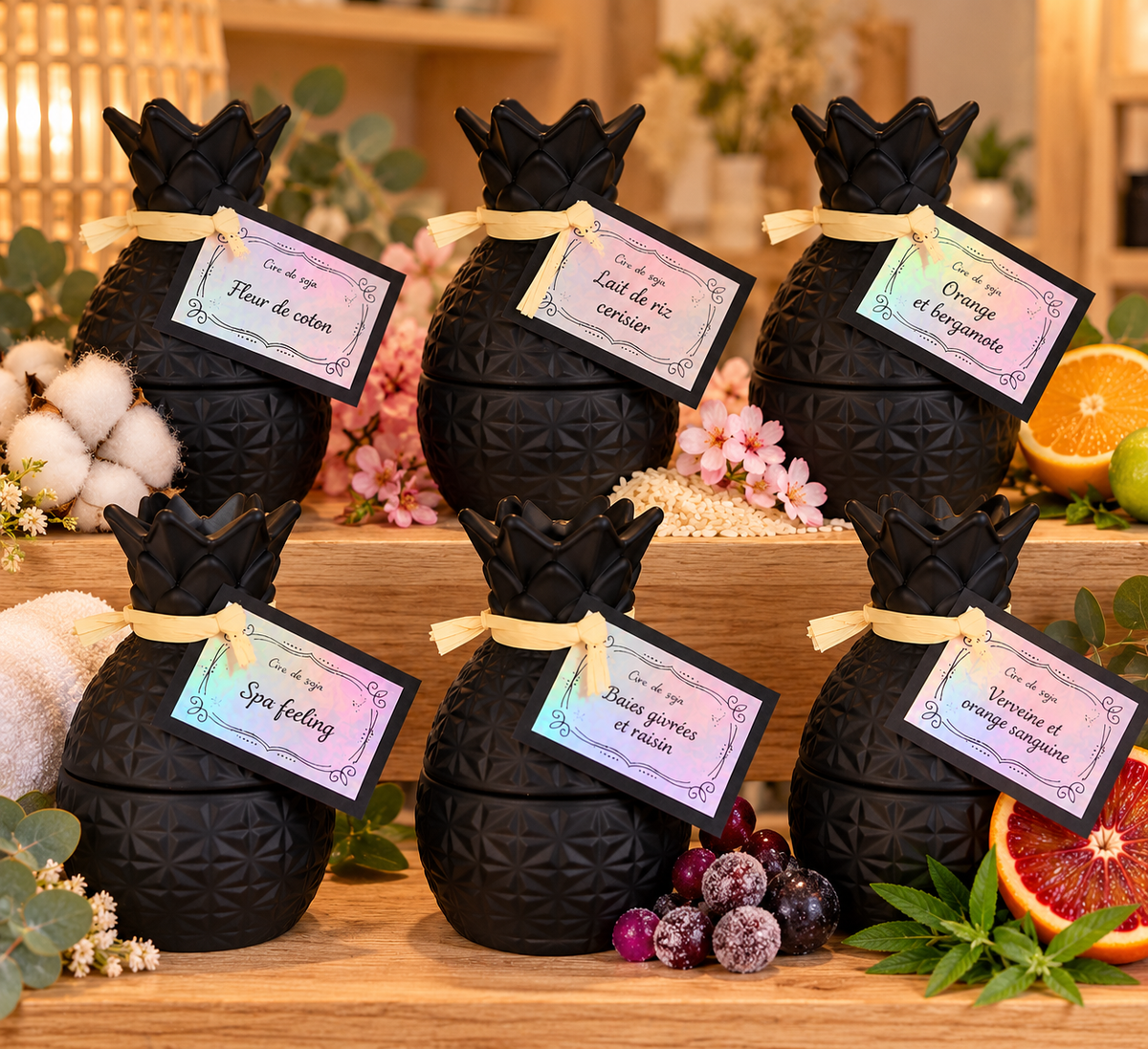 🍍 Bougie Ananas – 6 parfums au choix  : 💙 Spa Feeling